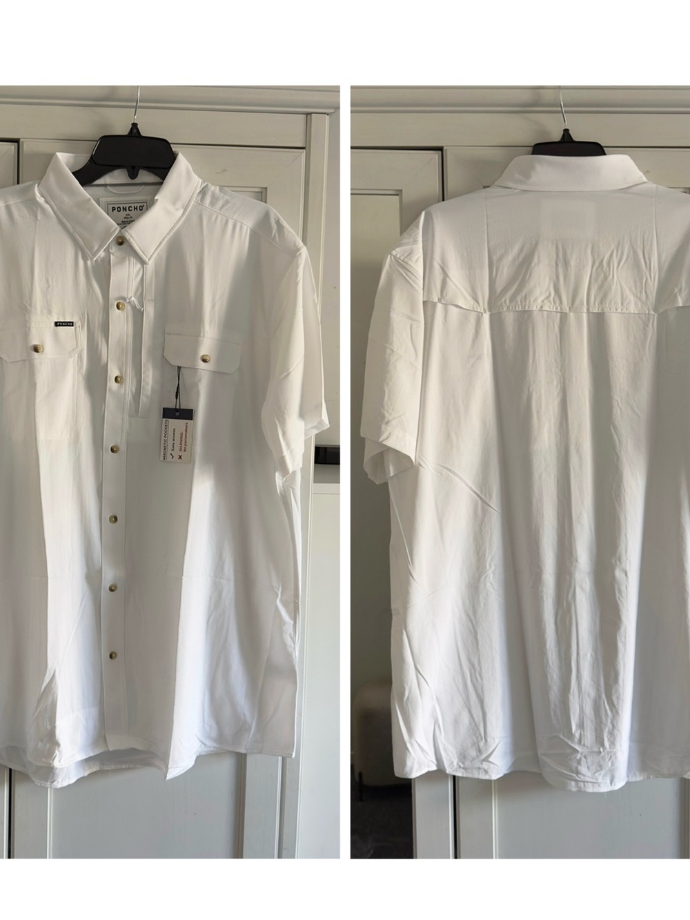 Poncho The Salty Dog Short Sleeve Shirt in White Men's Size XXL Slim Fit